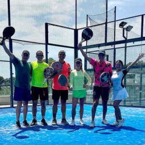 Padel Camp, Clinic, Academy, group picture after final Intensive Padel training, intermediate and beginner level from USA, Florida, Colombia, Barcelona, Spain, Sorli Emocions, Sorli Sports, on Holiday