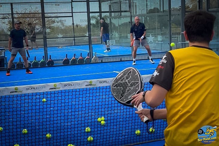 Low-of-the-wall practice in defence match play practice, Intensive Padel training, Clinic, Academy, Maresme, Catalunya, Barcelona, Spain, Eventbooking.top and bee-padel.com