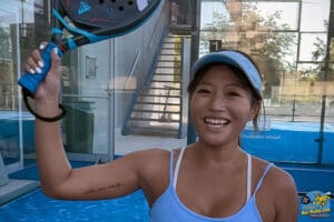 So happy padel player from Chang High, China during the Padel Clinic, Academy, Maresme, Catalunya, Barcelona, Spain of Eventbooking.top and Bee-padel, UFC Fit, World Padel Tour, WPT on Holiday