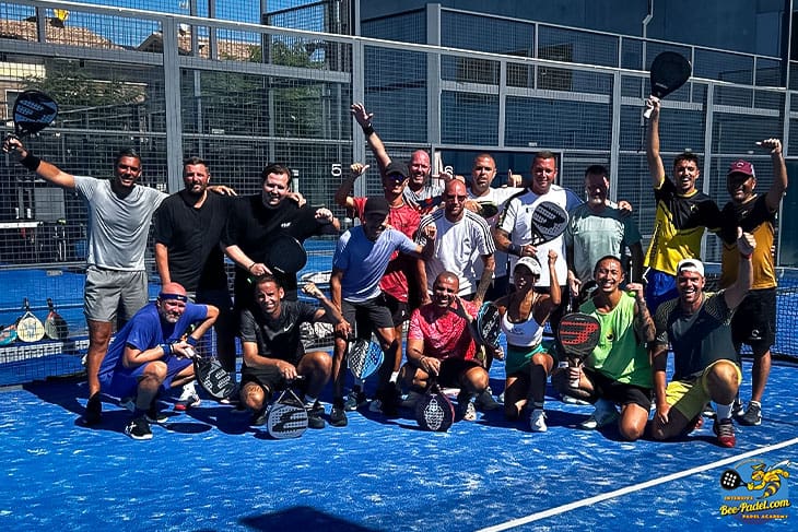 Happy Padel participants from all over the world during the Padel Clinic from The Netherlands, Academy, Maresme, Catalunya, Barcelona, Spain of Eventbooking.top, bee-padel