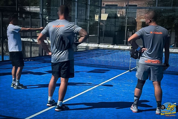 Netherlands-based NG Loodgieters Padel Team mastering net attacks under the expert guidance of top trainer Juanele Antonio, proudly endorsed by Padelator.