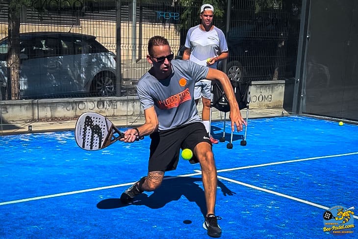 Sergi Rodriguez number one padel trainer explaining how to play the Approach shot, during the Padel Clinic, Academy, Maresme, Catalunya, Barcelona, Bullpadel, NG Loodgieters