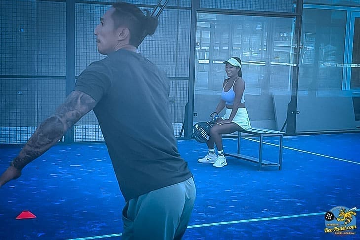 Advanced level volley training during padel clinic, Barcelona