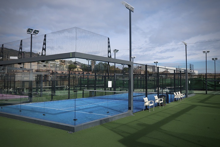 Panoramic view of the centre court and outdoor space at Masnou Padel Ocata Club near Barcelona, Spain