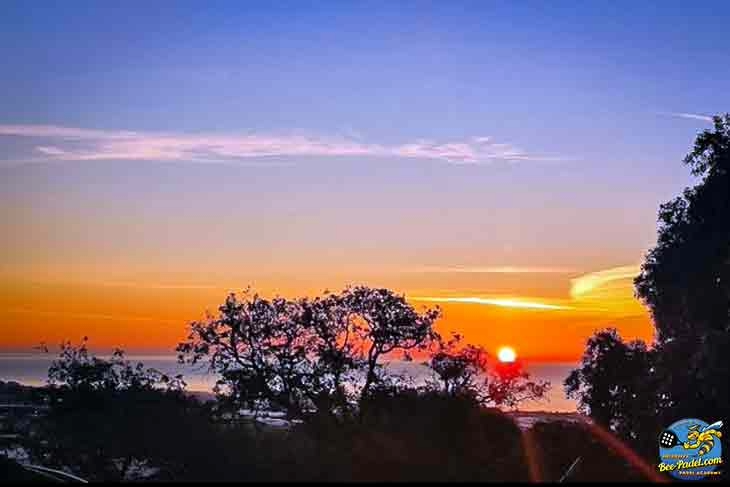 Sunset over the Mediterranean from Masia Can Casadellà—romantic moment to reflect after a full day of padel