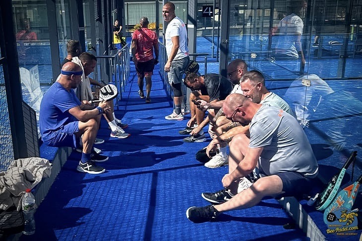 Dutch padel team relaxing during a break in intensive padel training at SorliSport Vilassar de Dalt, Barcelona, Spain