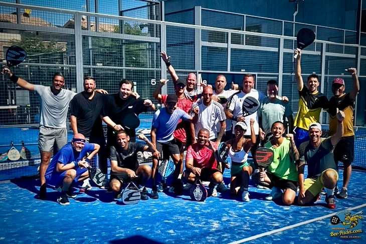 International group of padel players with top coaches during eventbooking.top intensive clinic at SorliSport Vilassar de Dalt, Barcelona