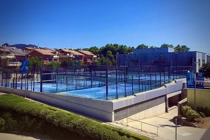 Scenic view from SorliSport hotel terrace overlooking the padel courts in Vilassar de Dalt, north Barcelona